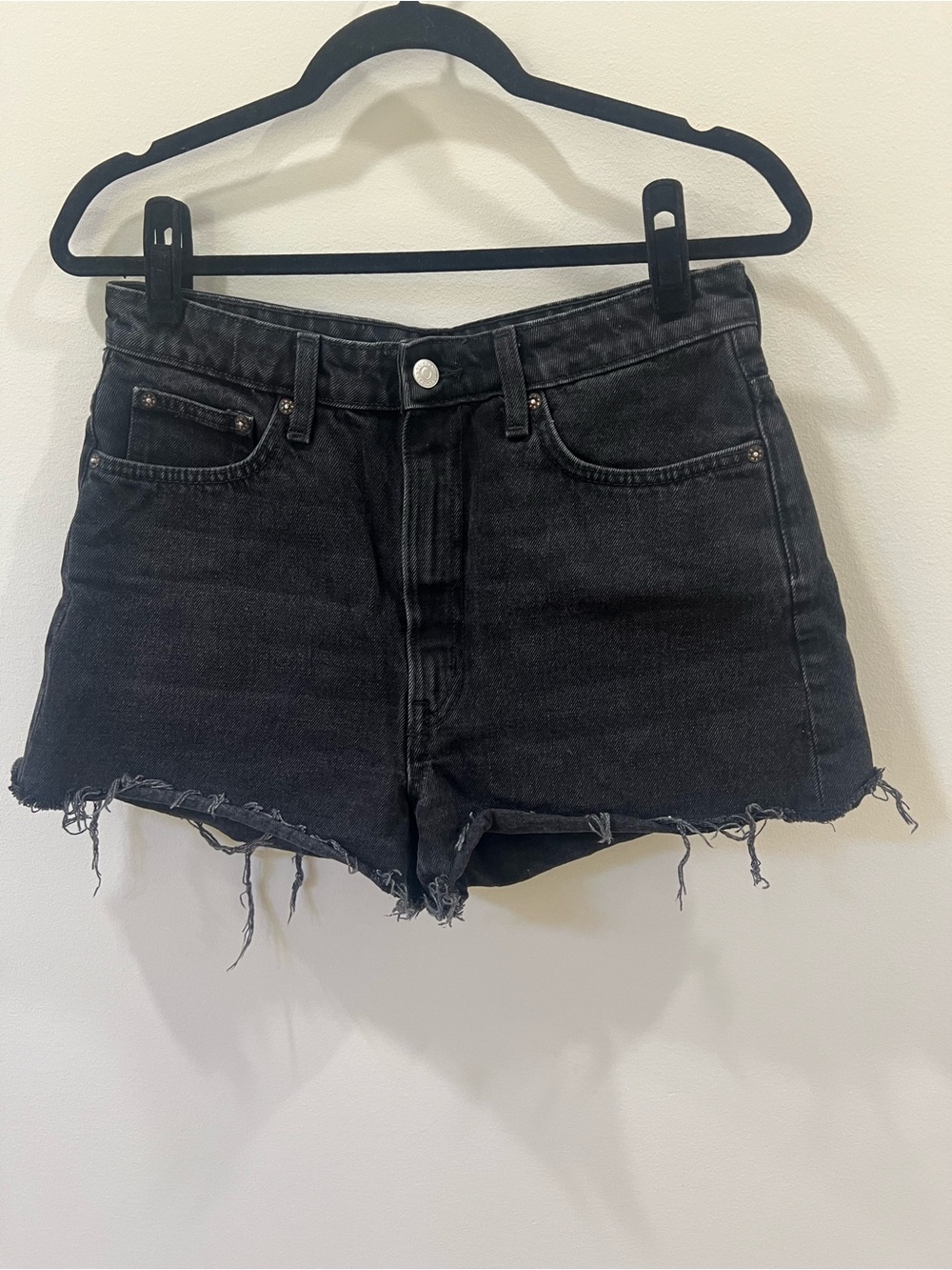 Weekday Black Raw-Hem Denim Shorts
